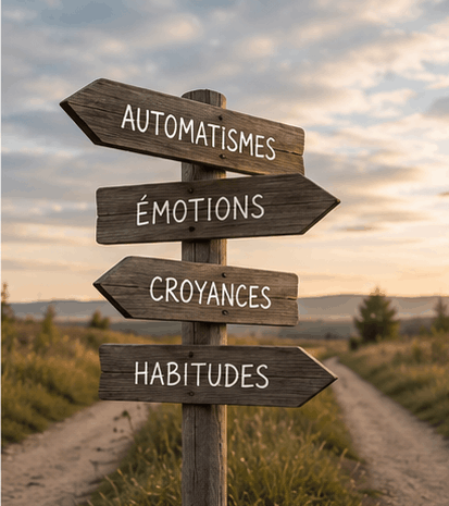 Panneau de bifurcation symbolisant le changement d'habitudes et une nouvelle direction.