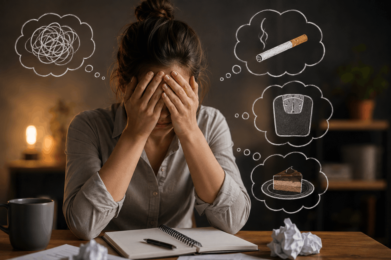 Femme prenant une pause avec une cigarette, illustrant le lien entre tabac, stress et besoin de souffler
