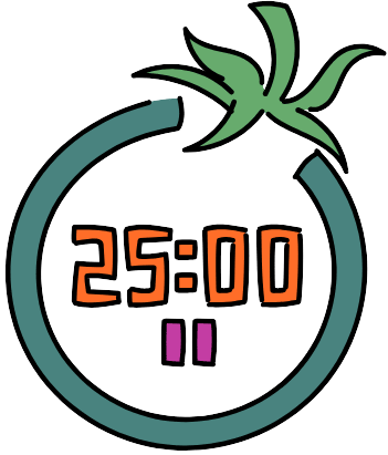 Une horloge ou un minuteur aux couleurs vives, symbolisant le cycle Pomodoro, accompagnée d’une tasse de thé ou d’un carnet, évoquant un équilibre entre concentration et détente.